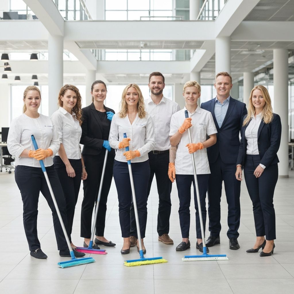 Professionelle Gebäudereinigung in modernem Bürogebäude